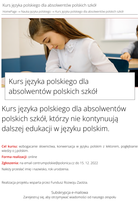 Kurs języka polskiego dla absolwentów polskich szkół - Kongres Polaków